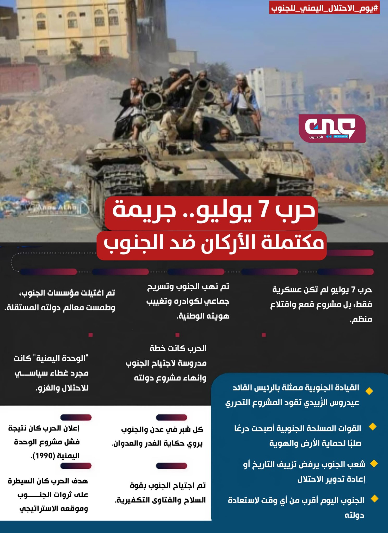 #يوم_الاحتلال_اليمني_للجنوب يتصدر .. ذكرى سوداء تتجدد وشعب الجنوب يتمسك بالتحرير
